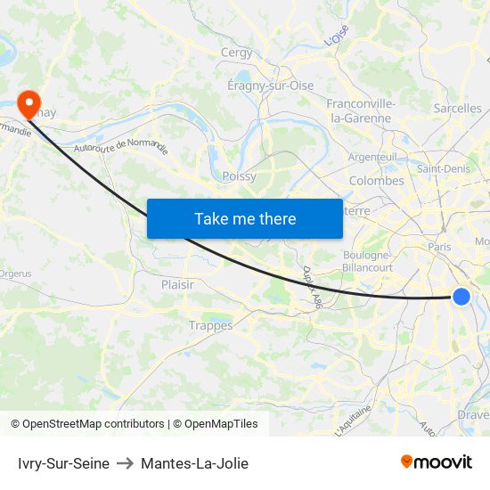 Ivry-Sur-Seine to Mantes-La-Jolie map