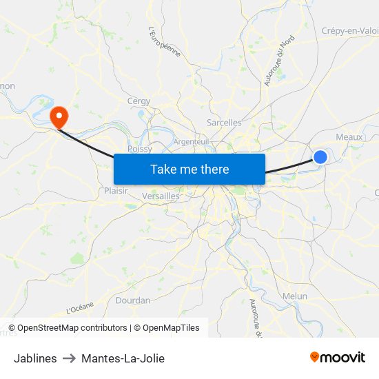 Jablines to Mantes-La-Jolie map
