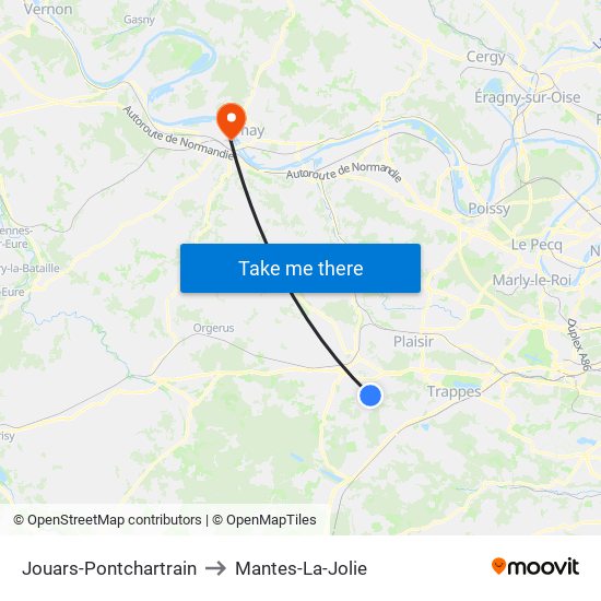 Jouars-Pontchartrain to Mantes-La-Jolie map