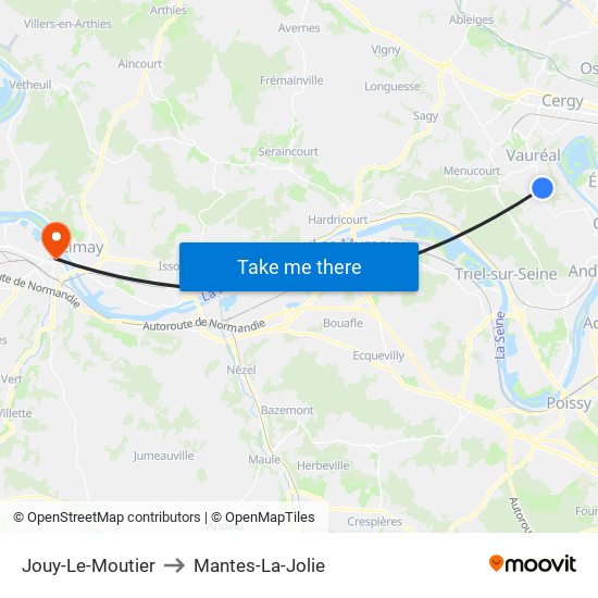 Jouy-Le-Moutier to Mantes-La-Jolie map