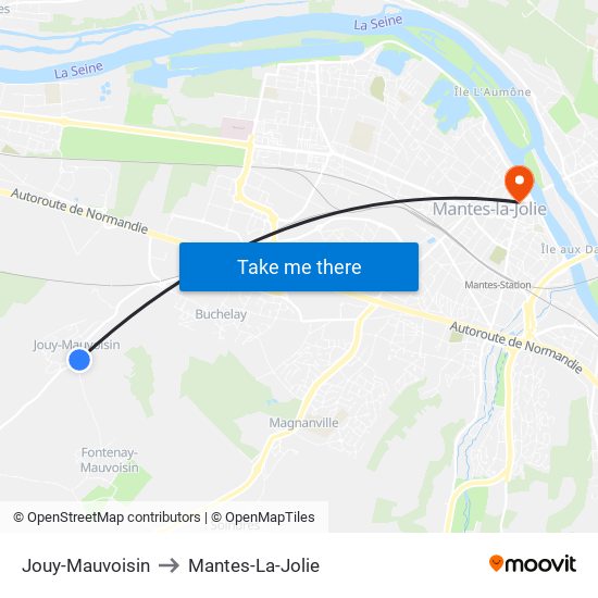 Jouy-Mauvoisin to Mantes-La-Jolie map