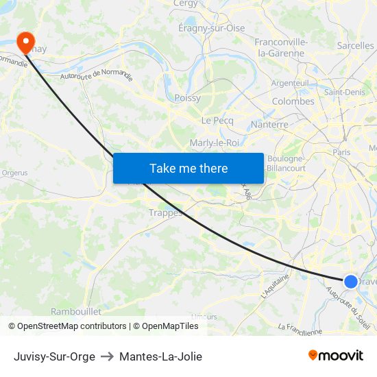 Juvisy-Sur-Orge to Mantes-La-Jolie map