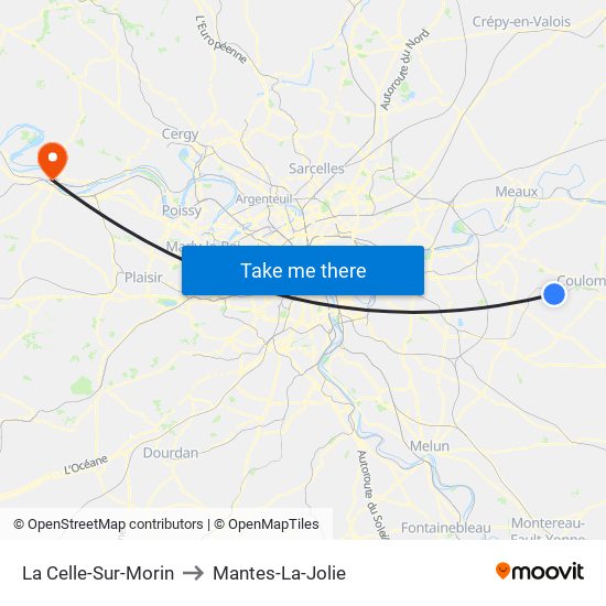 La Celle-Sur-Morin to Mantes-La-Jolie map