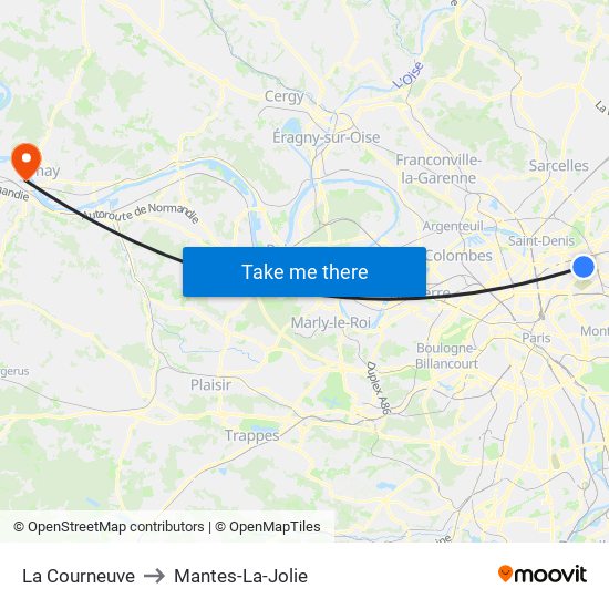 La Courneuve to Mantes-La-Jolie map