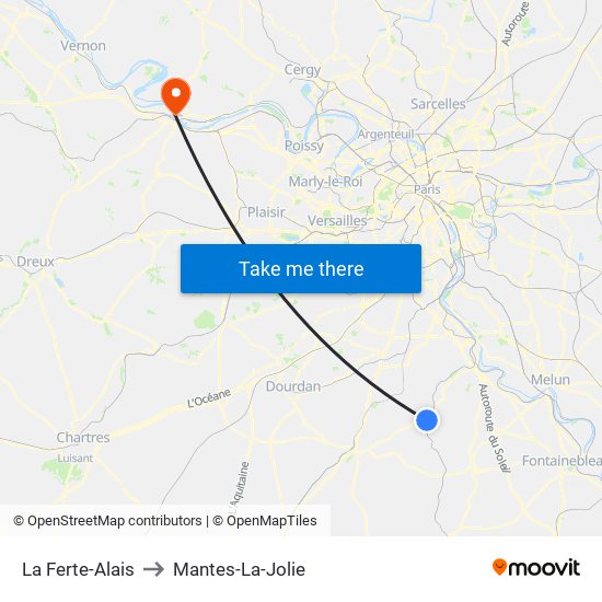 La Ferte-Alais to Mantes-La-Jolie map