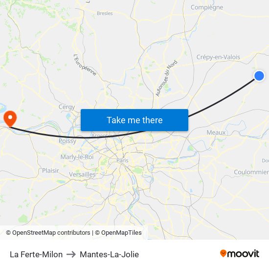 La Ferte-Milon to Mantes-La-Jolie map