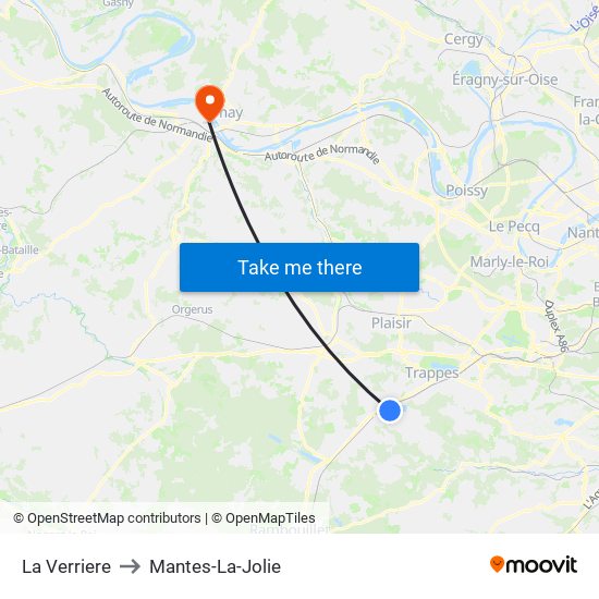 La Verriere to Mantes-La-Jolie map