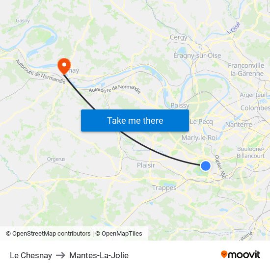 Le Chesnay to Mantes-La-Jolie map