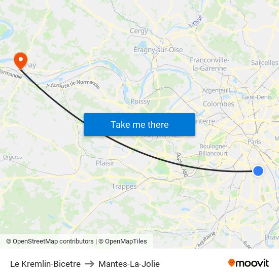 Le Kremlin-Bicetre to Mantes-La-Jolie map