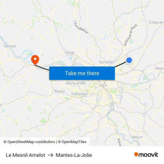Le Mesnil-Amelot to Mantes-La-Jolie map