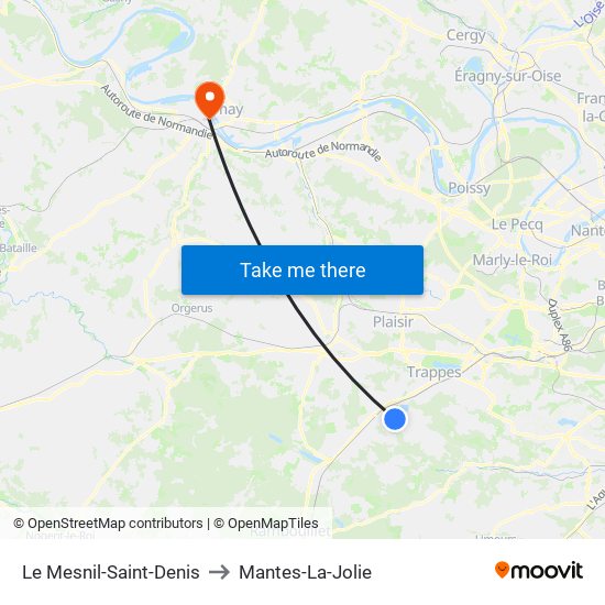 Le Mesnil-Saint-Denis to Mantes-La-Jolie map