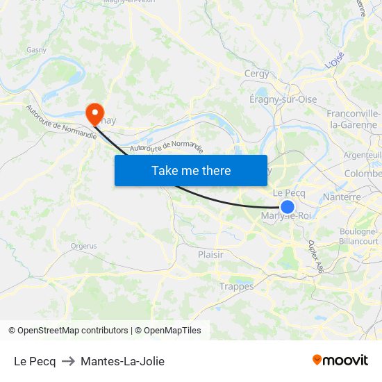 Le Pecq to Mantes-La-Jolie map