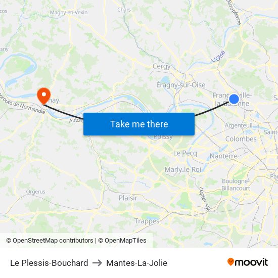 Le Plessis-Bouchard to Mantes-La-Jolie map