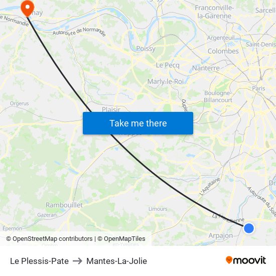 Le Plessis-Pate to Mantes-La-Jolie map