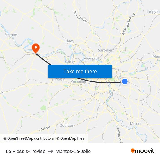 Le Plessis-Trevise to Mantes-La-Jolie map