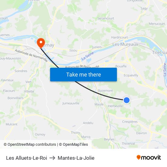 Les Alluets-Le-Roi to Mantes-La-Jolie map