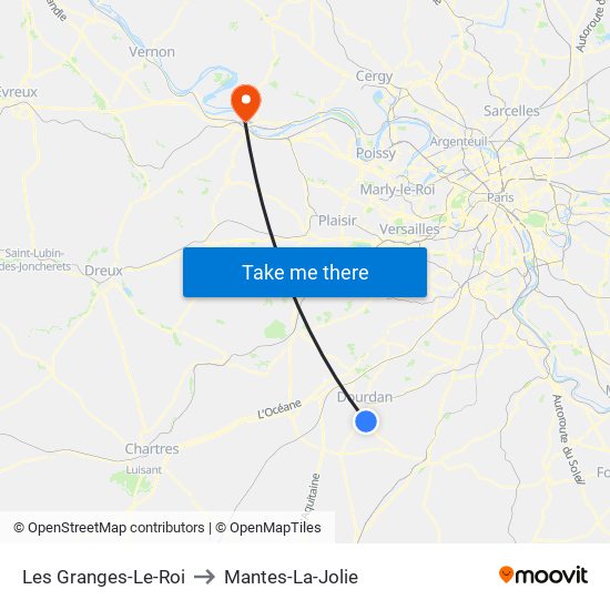 Les Granges-Le-Roi to Mantes-La-Jolie map