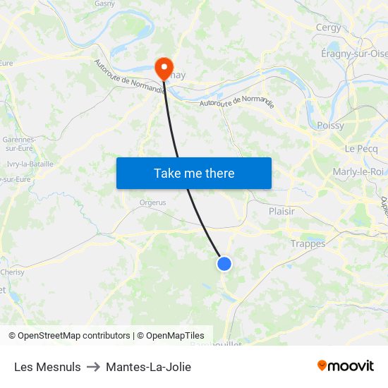 Les Mesnuls to Mantes-La-Jolie map