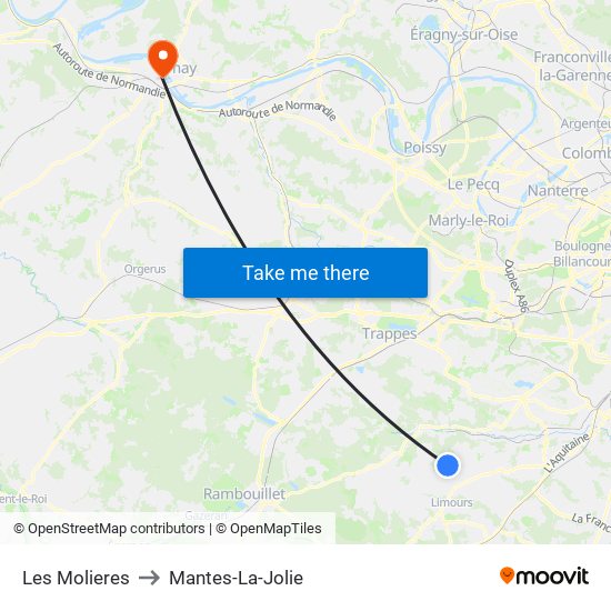 Les Molieres to Mantes-La-Jolie map