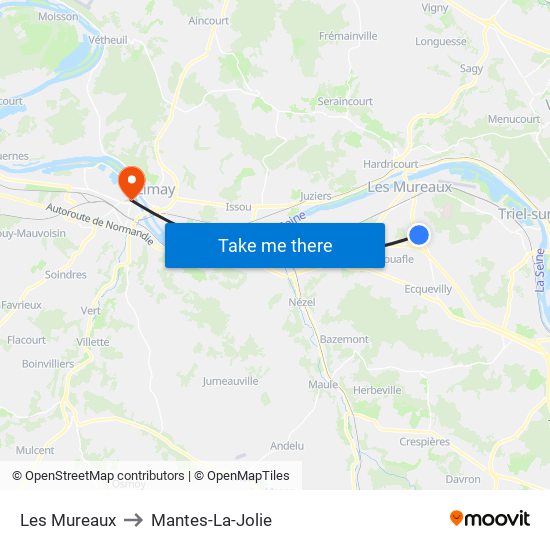 Les Mureaux to Mantes-La-Jolie map