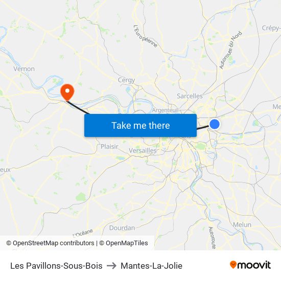 Les Pavillons-Sous-Bois to Mantes-La-Jolie map