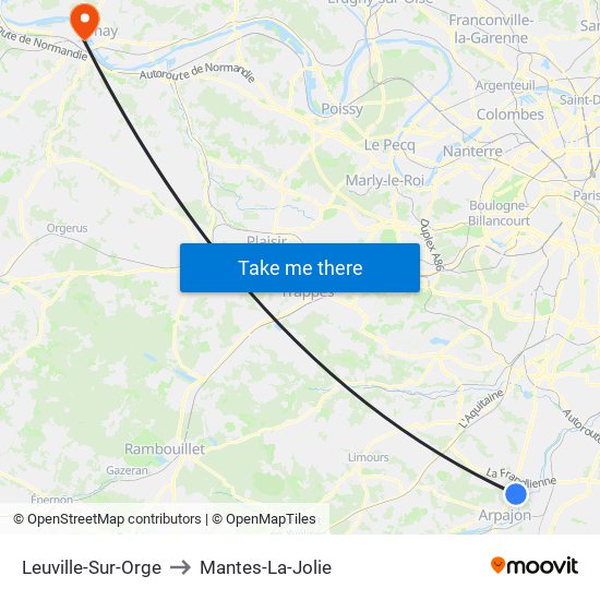 Leuville-Sur-Orge to Mantes-La-Jolie map