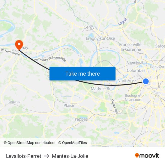 Levallois-Perret to Mantes-La-Jolie map