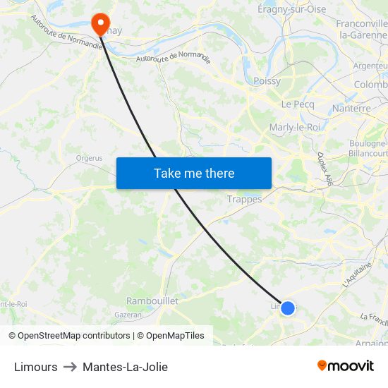 Limours to Mantes-La-Jolie map