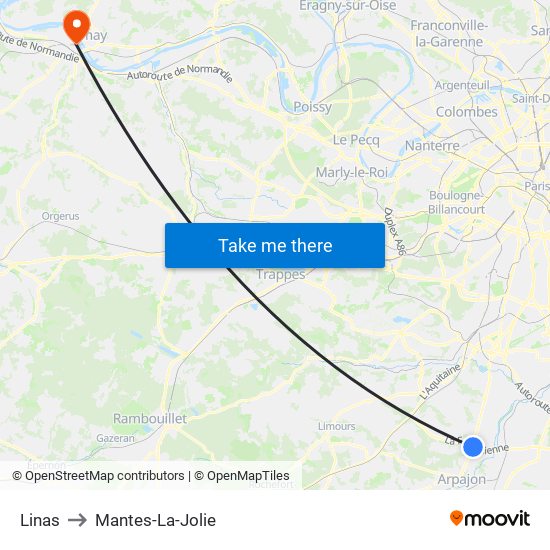 Linas to Mantes-La-Jolie map