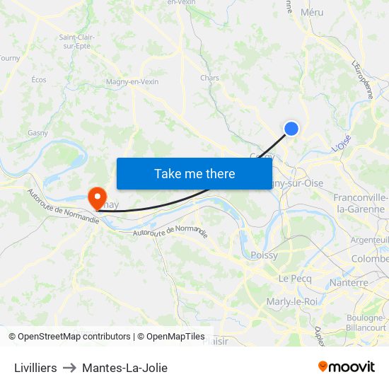Livilliers to Mantes-La-Jolie map