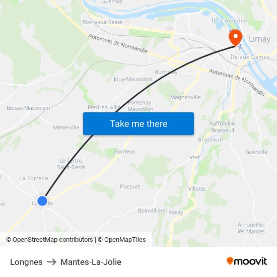 Longnes to Mantes-La-Jolie map