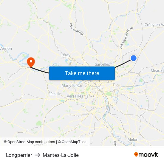 Longperrier to Mantes-La-Jolie map
