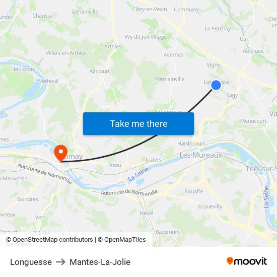 Longuesse to Mantes-La-Jolie map