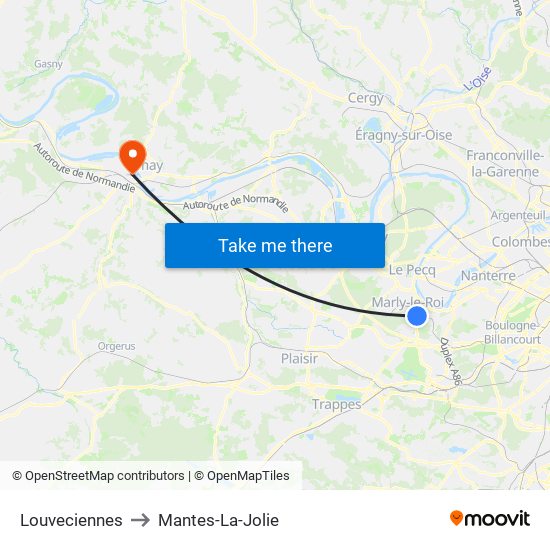 Louveciennes to Mantes-La-Jolie map