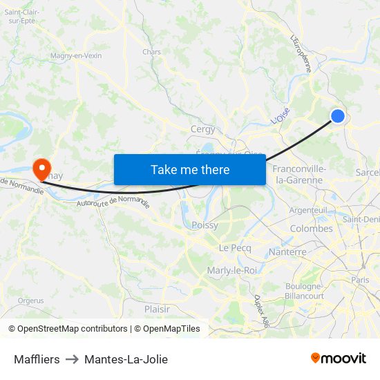 Maffliers to Mantes-La-Jolie map