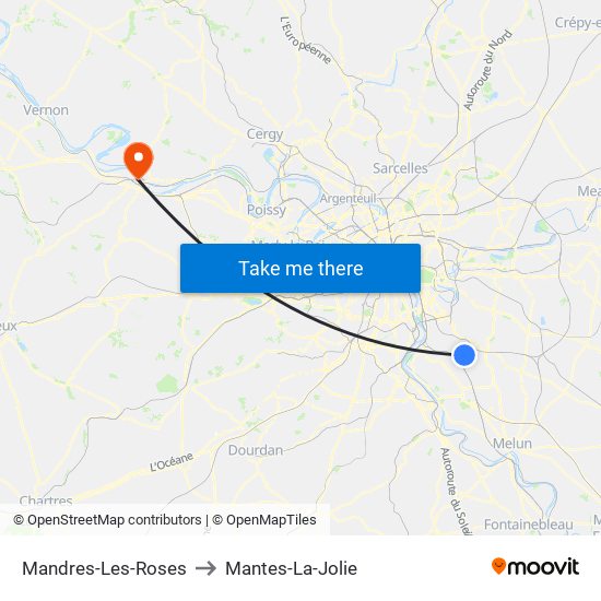 Mandres-Les-Roses to Mantes-La-Jolie map