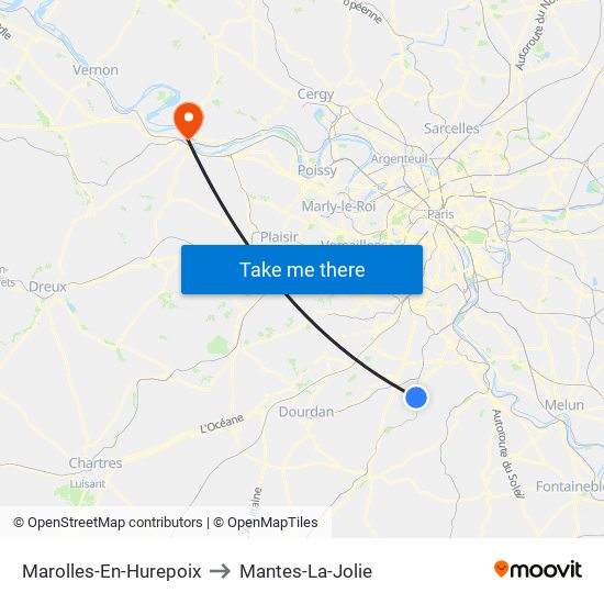 Marolles-En-Hurepoix to Mantes-La-Jolie map