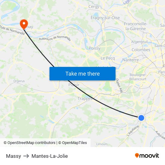 Massy to Mantes-La-Jolie map