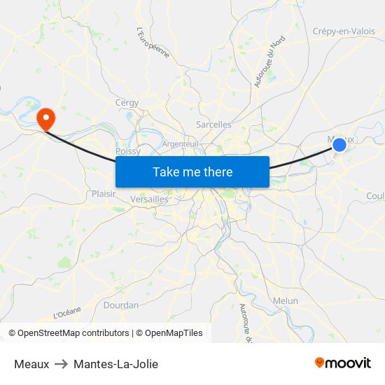 Meaux to Mantes-La-Jolie map