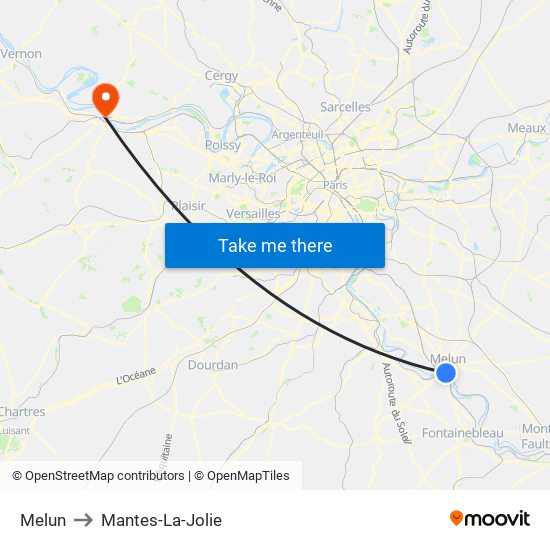 Melun to Mantes-La-Jolie map