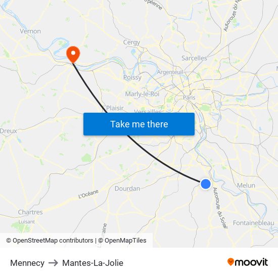 Mennecy to Mantes-La-Jolie map