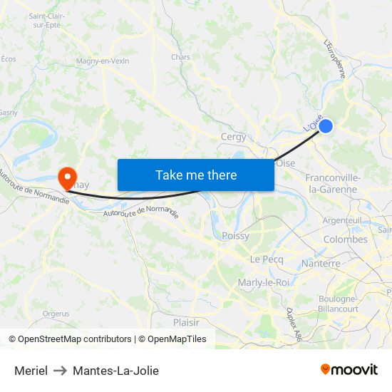 Meriel to Mantes-La-Jolie map