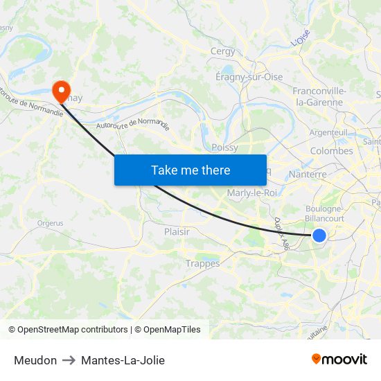 Meudon to Mantes-La-Jolie map