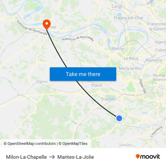 Milon-La-Chapelle to Mantes-La-Jolie map