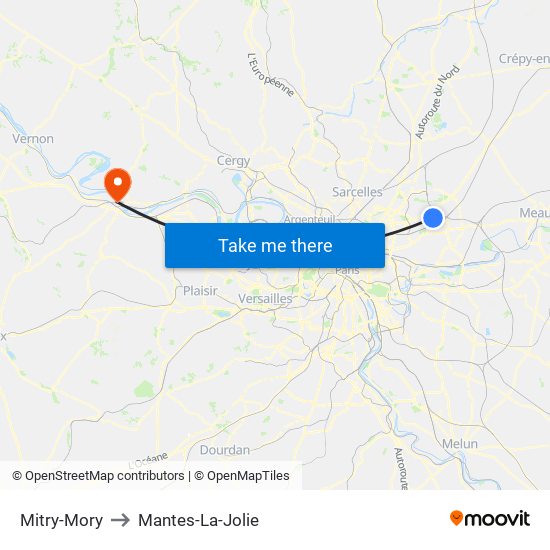 Mitry-Mory to Mantes-La-Jolie map