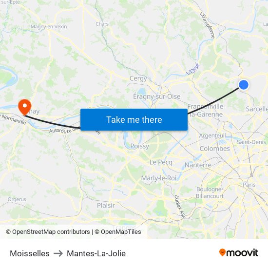Moisselles to Mantes-La-Jolie map