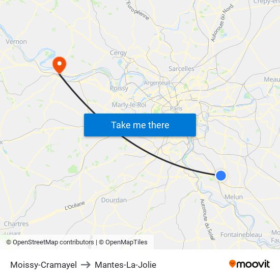 Moissy-Cramayel to Mantes-La-Jolie map