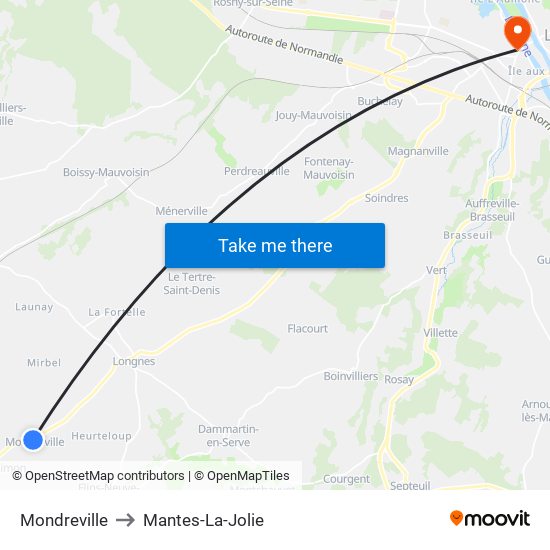 Mondreville to Mantes-La-Jolie map