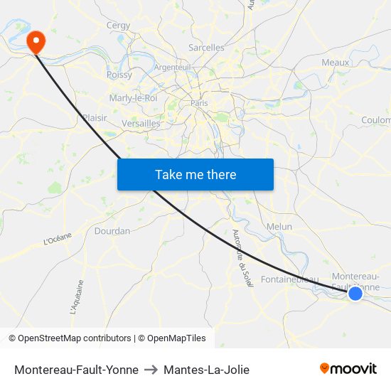 Montereau-Fault-Yonne to Mantes-La-Jolie map