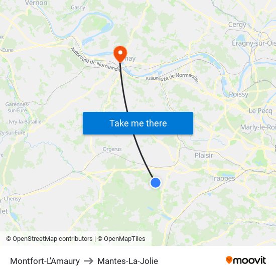 Montfort-L'Amaury to Mantes-La-Jolie map